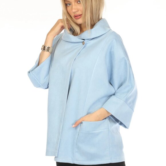 Light Blue Suede Pockets Designer Light Jacket - Picture 2 of 4